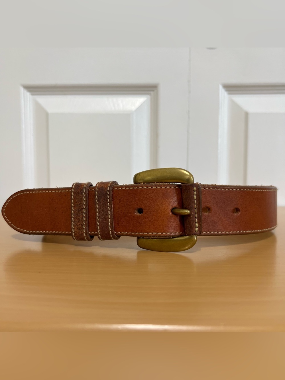 Vtg GAP Men's Brown Italian Leather Belt with Solid Brass Buckle Size 26